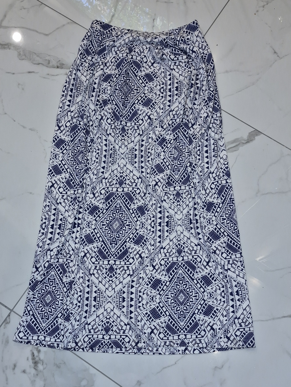 Cynthia Rowley Navy and White Geometric Maxi Skirt